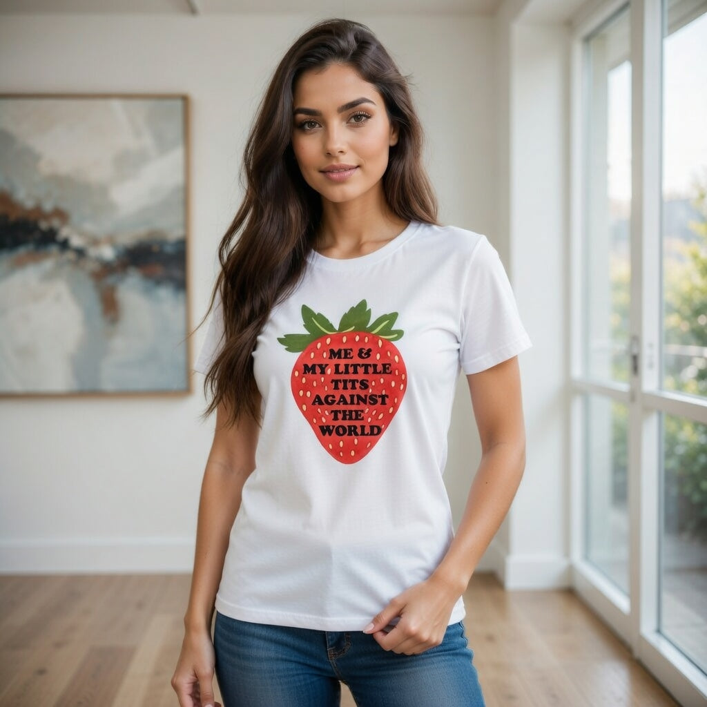 Strawberry Graphic T-Shirt - My LIttle Titties Unisex O-neck Short Sleeve T-shirt | 180GSM Cotton (DTF)