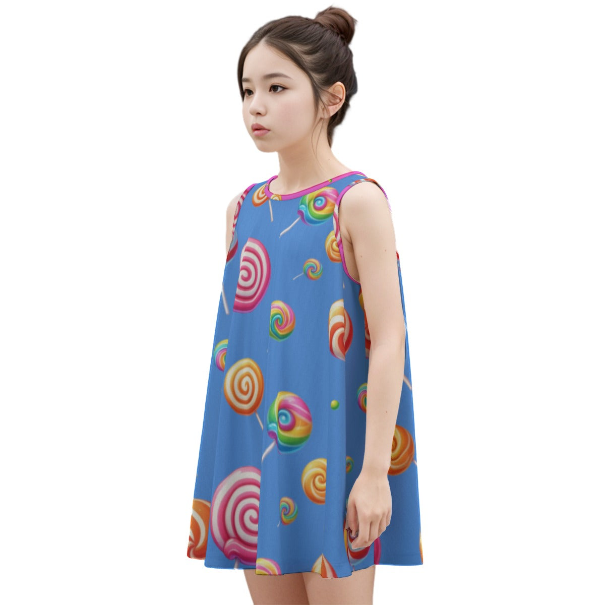 Candy Coated Fantasy Kid's Sleeveless Blue  Dress | 180GSM Cotton