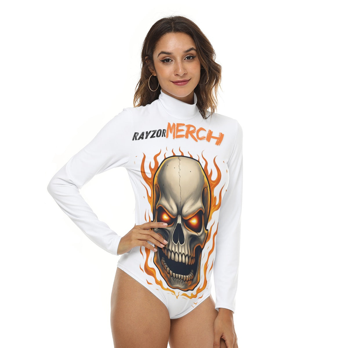 All-Over Print Women's Stretchy Turtleneck Long Sleeve Bodysuit