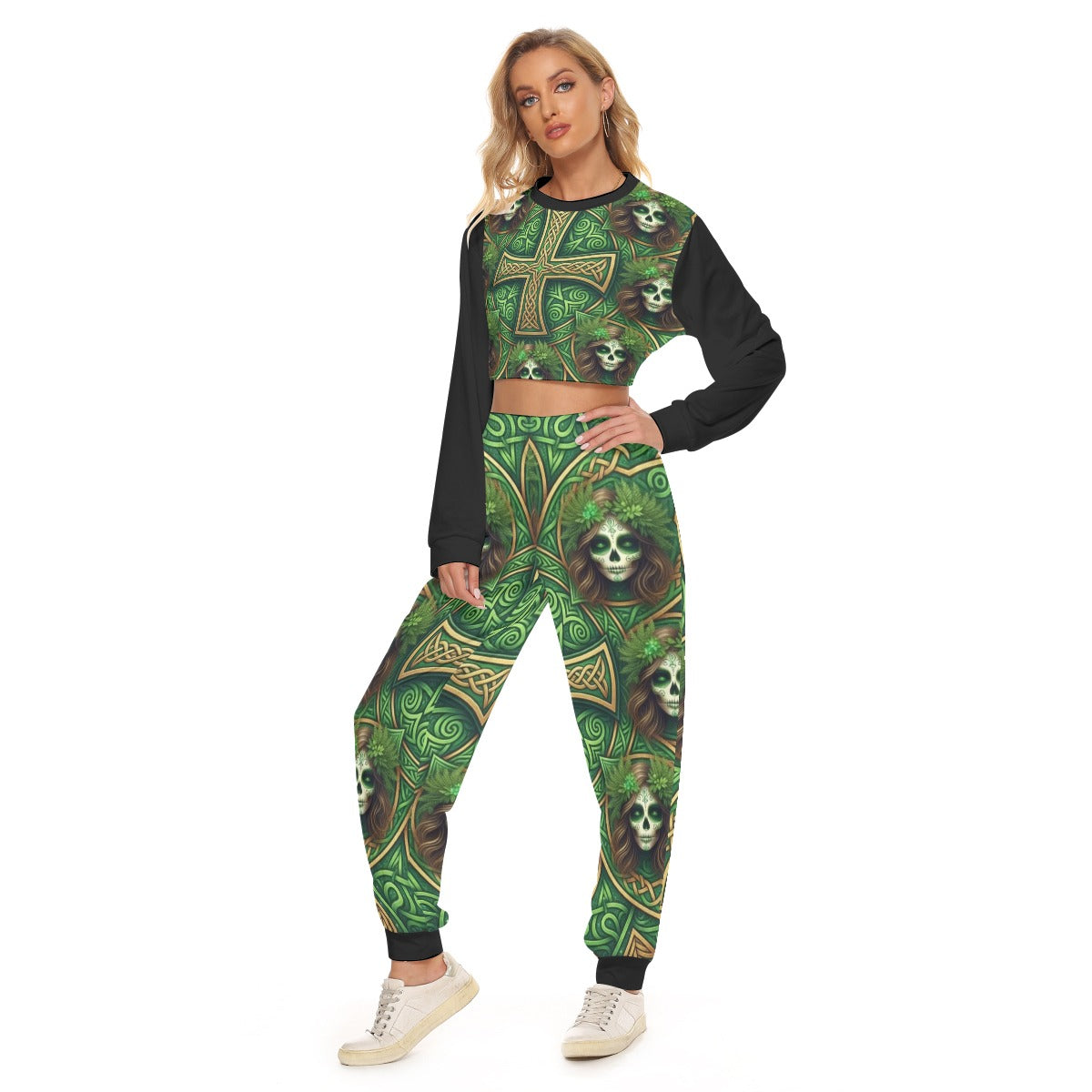 All-Over Print Women's Crop Sweatshirt Suit