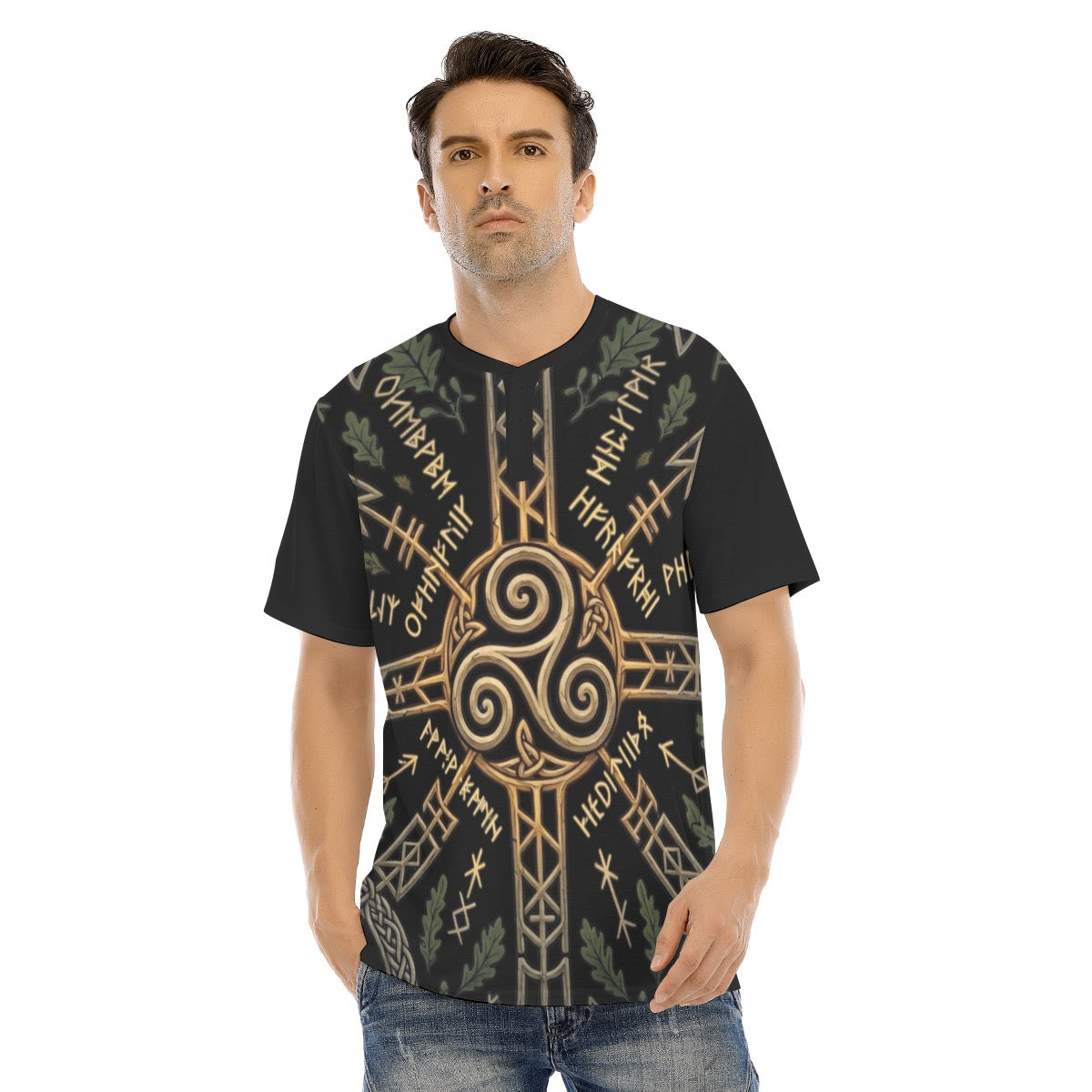 All-Over Print Men's Short Sleeve Golf T-shirt With Button Closure