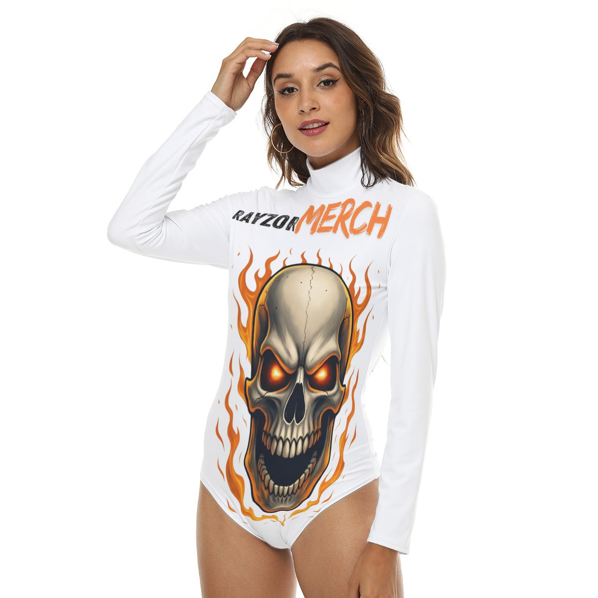 All-Over Print Women's Stretchy Turtleneck Long Sleeve Bodysuit