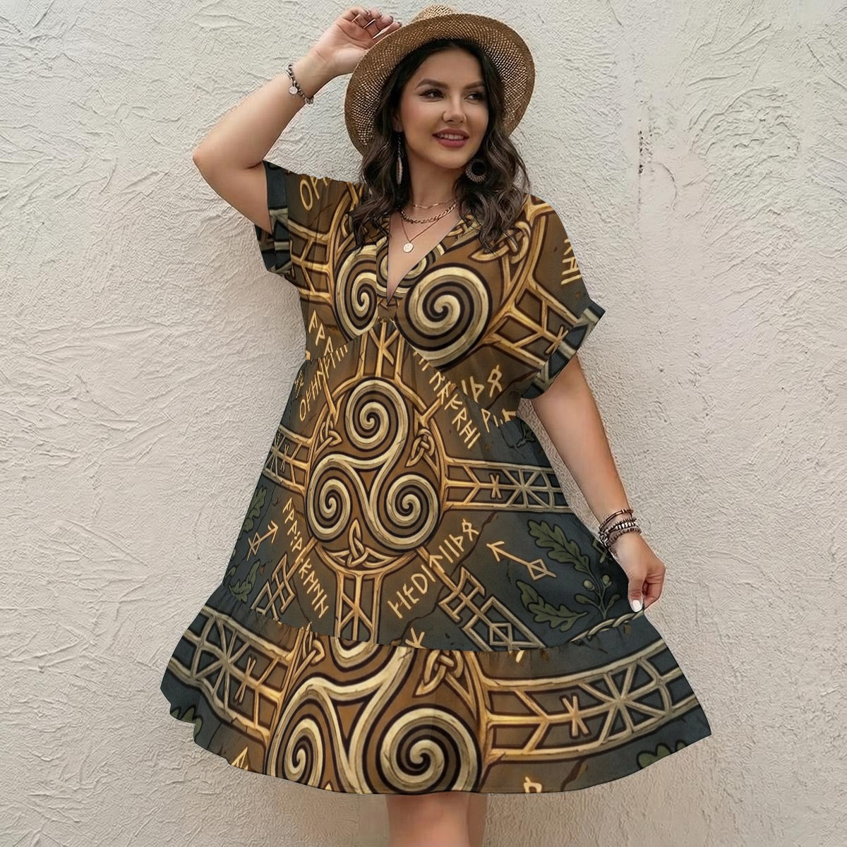 All-Over Print Women’s Floral V-Neck Short Sleeve Dress