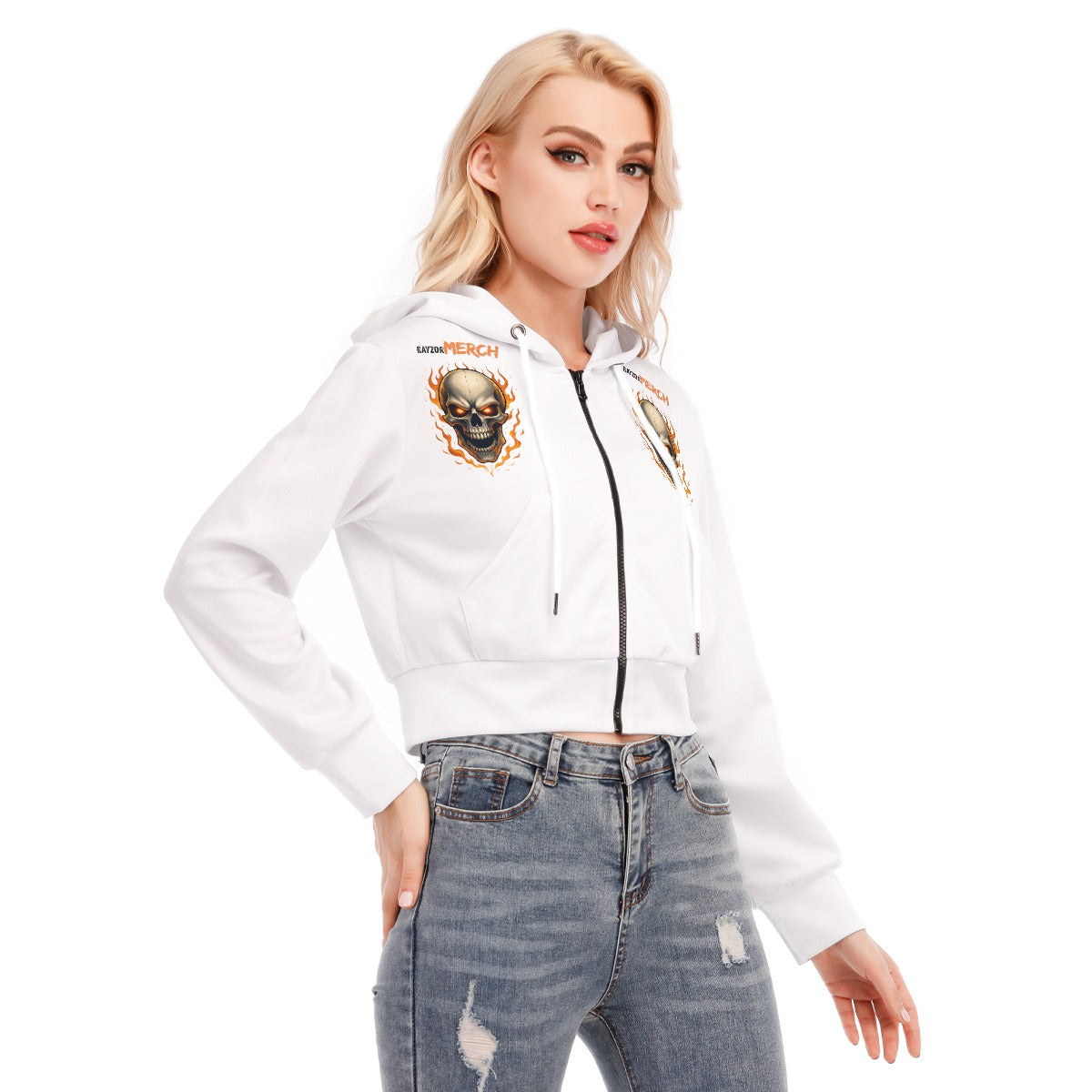 All-Over Print Women's Crop Top Hoodie With Zipper Closure