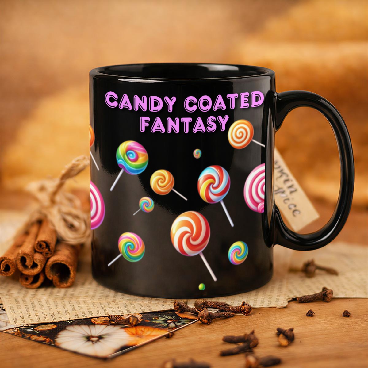 Candy Coated 11oz Black Ceramic Mug