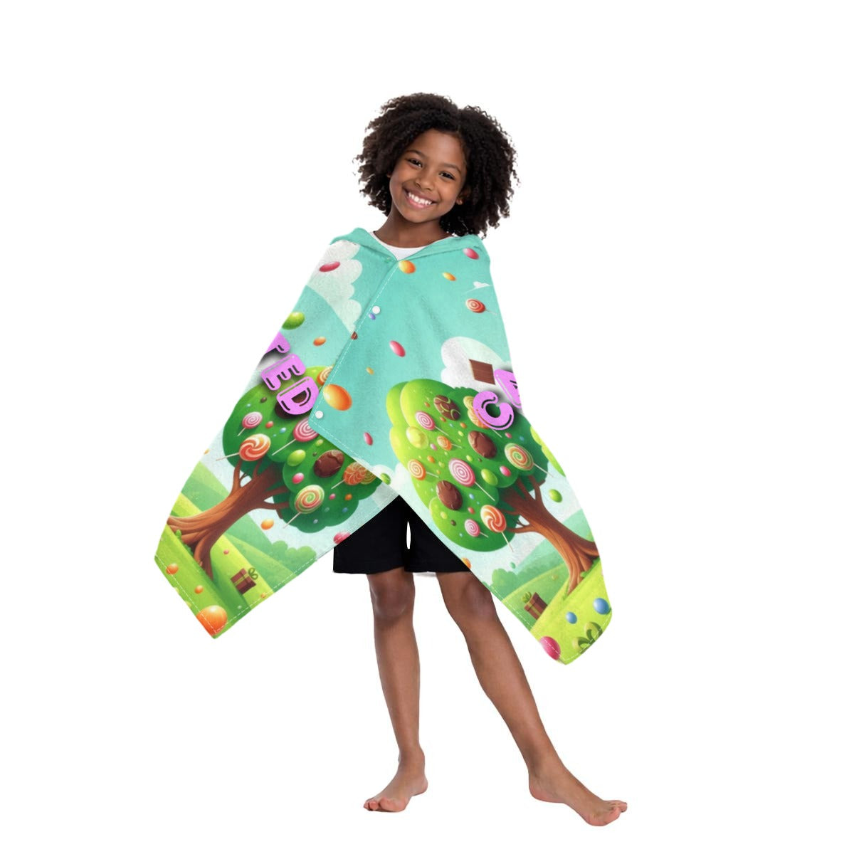 Candy Coated Fantasy Kid's Hooded Towel Poncho|Horizontal