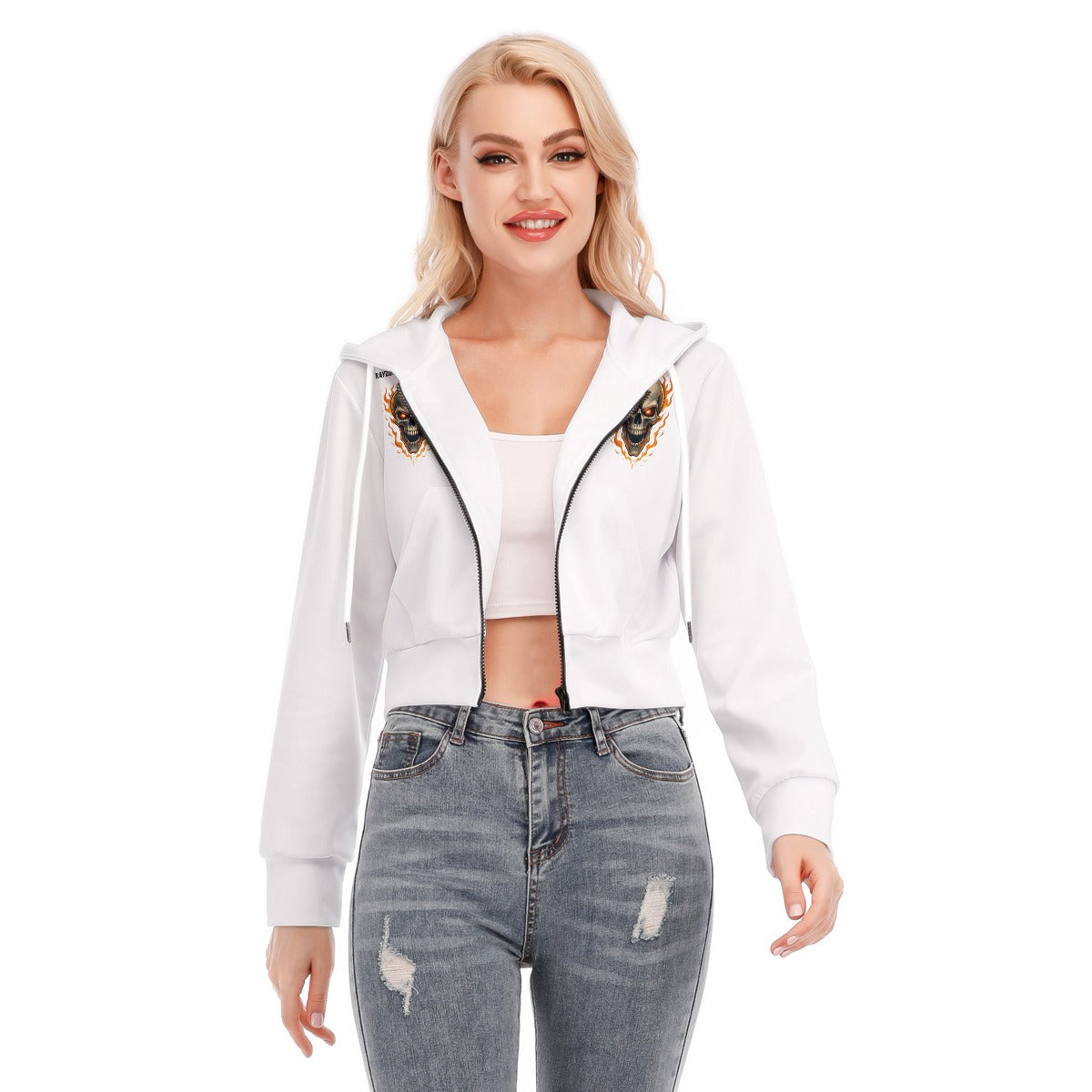 All-Over Print Women's Crop Top Hoodie With Zipper Closure