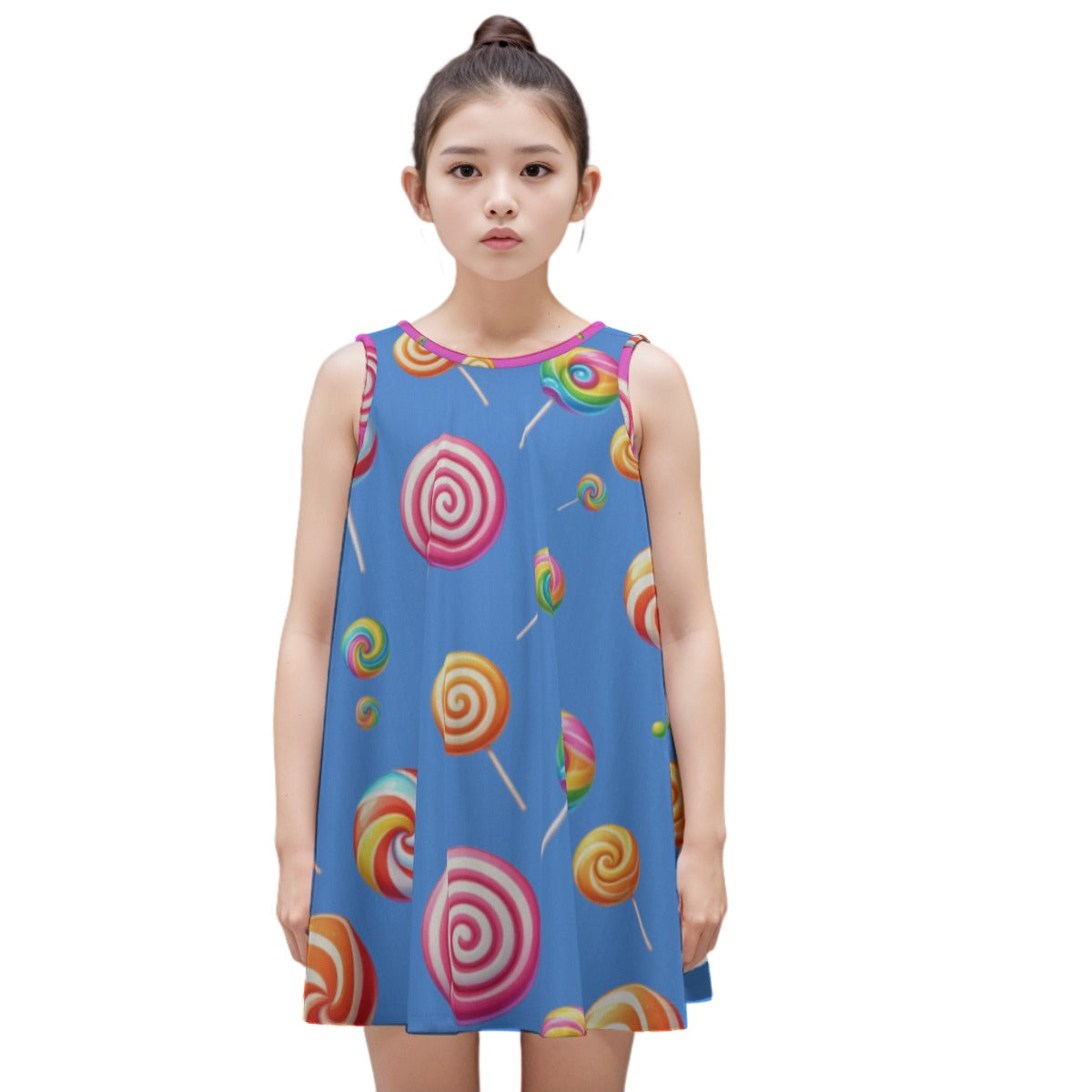 Candy Coated Fantasy Kid's Sleeveless Blue  Dress | 180GSM Cotton