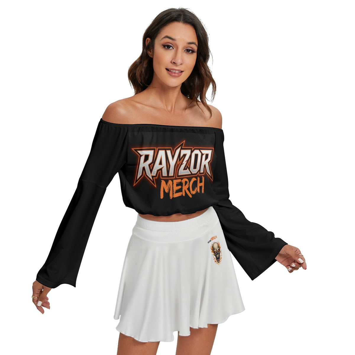 All-Over Print Women's Off-shoulder Top And Skirt Set