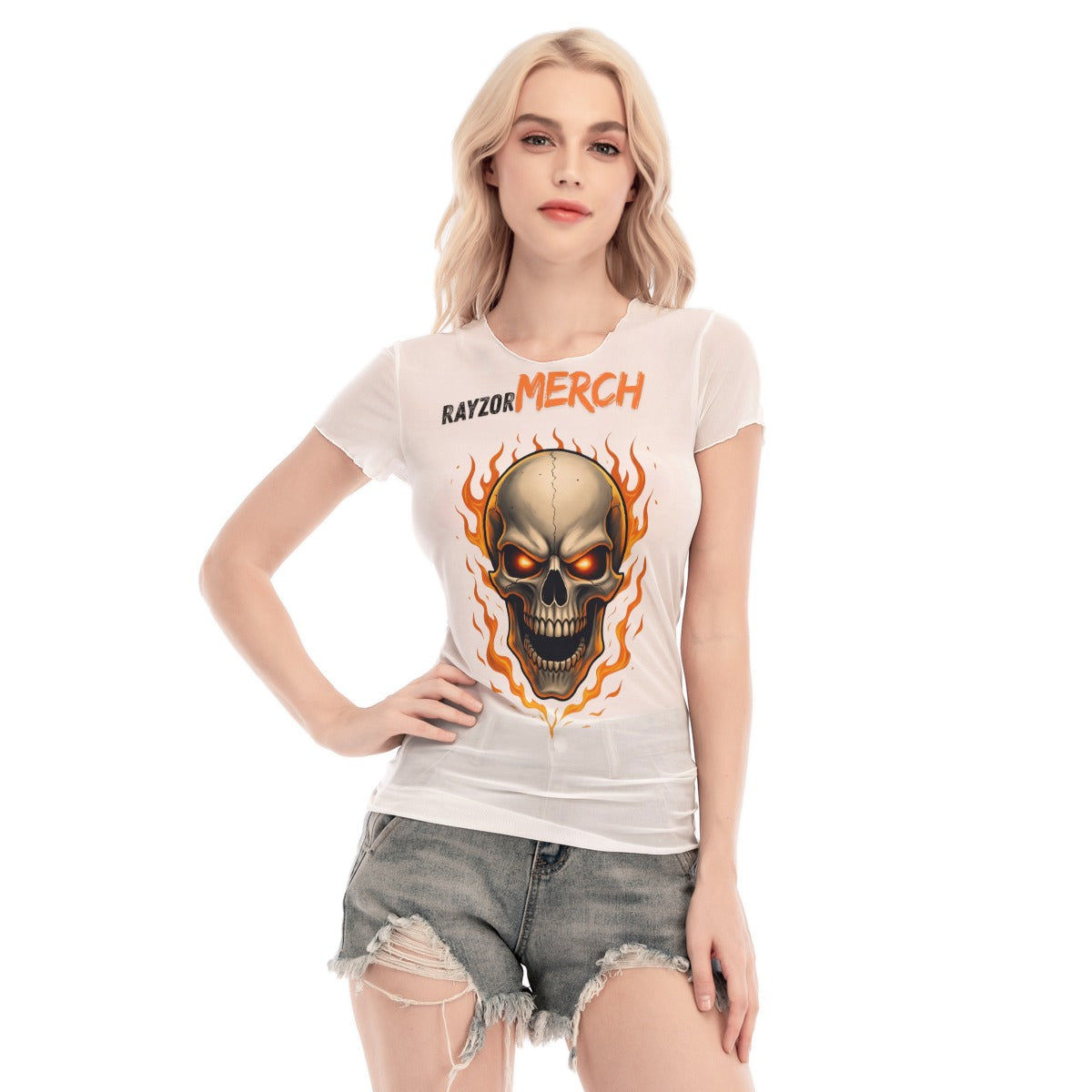 All-Over Print Women's Short Sleeve Mesh Blouse