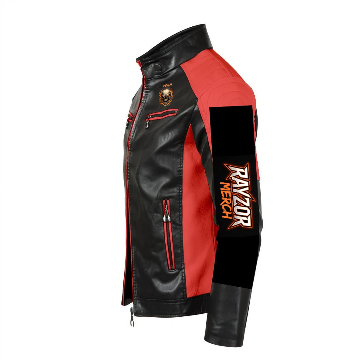 Men's Stand-up Collar Block Slim-fit Leather Jacket (DTF)