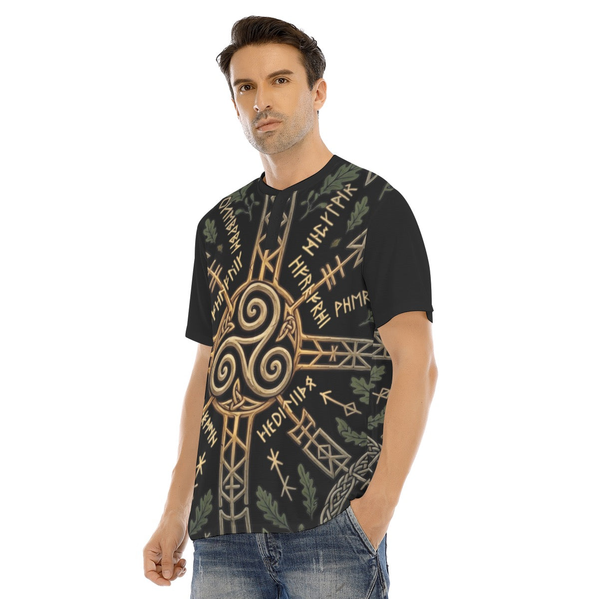 All-Over Print Men's Short Sleeve Golf T-shirt With Button Closure