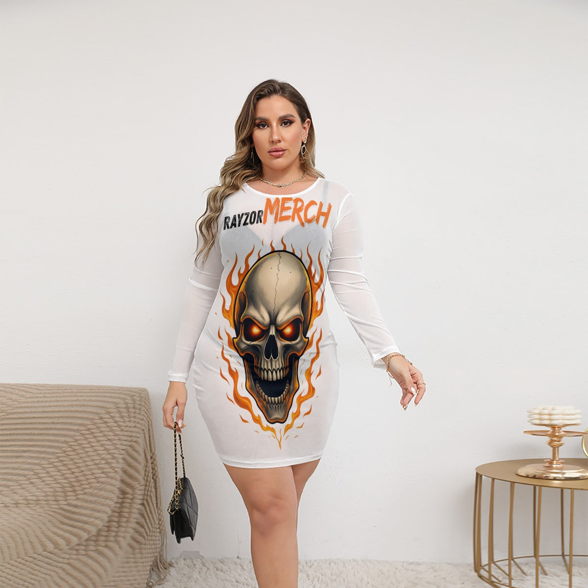 All-Over Print Women's Mesh Dress (Plus Size)
