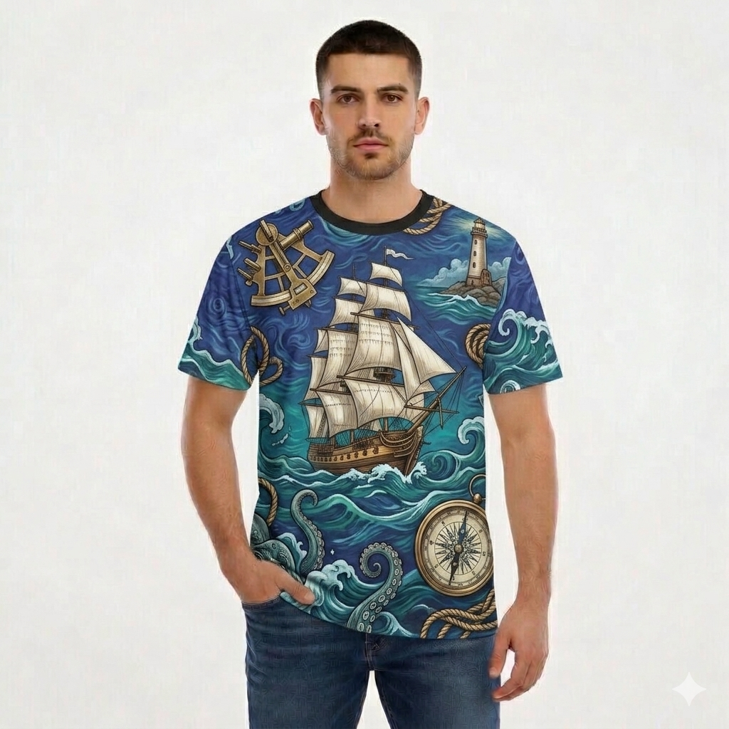 All-Over Print Men's Short Sleeve Golf T-shirt With Button Closure