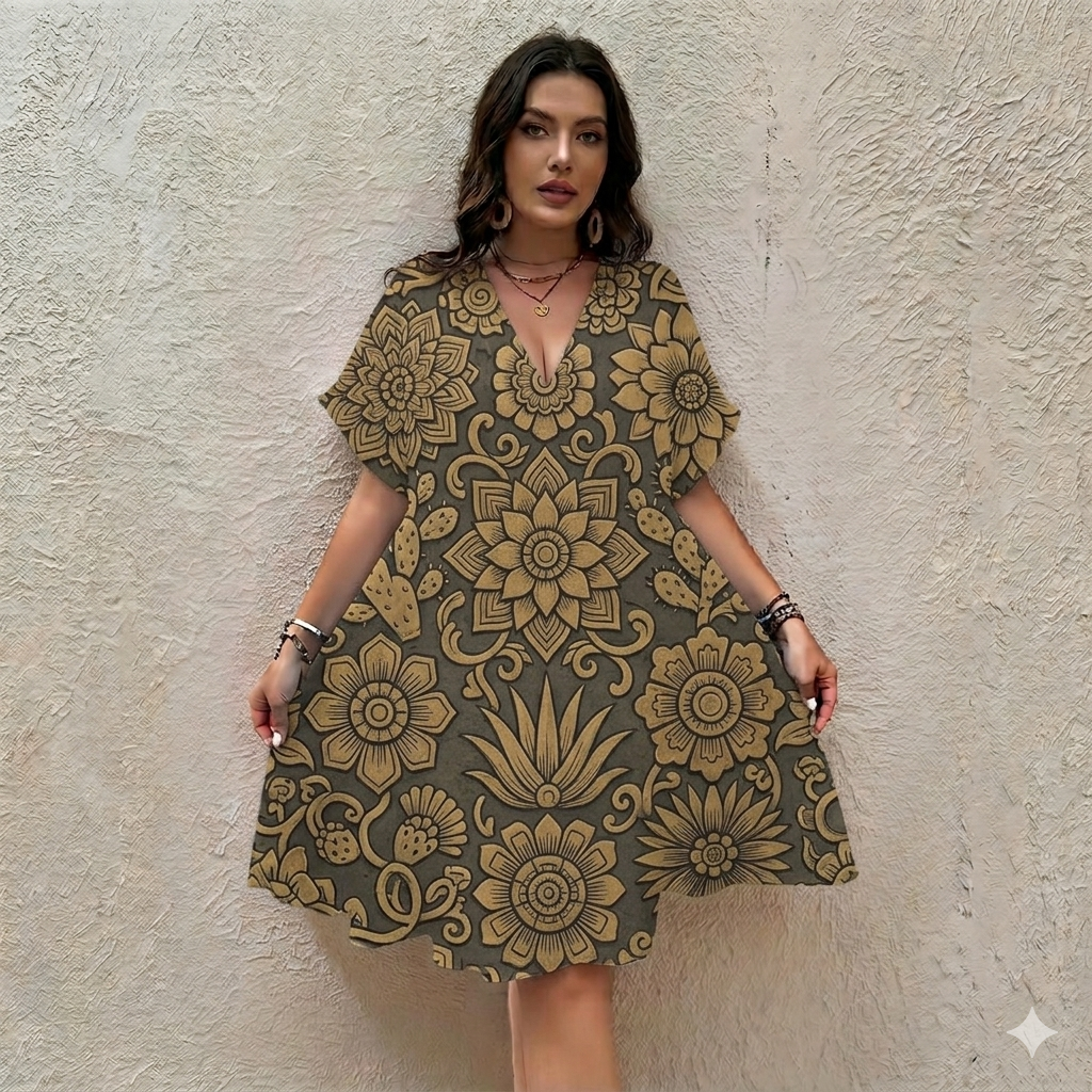 All-Over Print Women’s Floral V-Neck Short Sleeve Dress