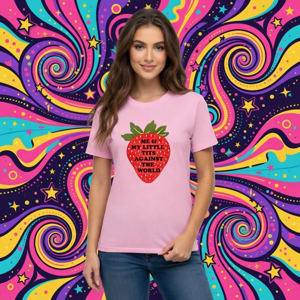 Strawberry Graphic T-Shirt - My LIttle Titties Unisex O-neck Short Sleeve T-shirt | 180GSM Cotton (DTF)