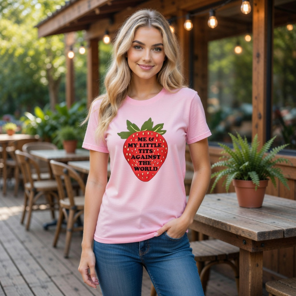 Strawberry Graphic T-Shirt - My LIttle Titties Unisex O-neck Short Sleeve T-shirt | 180GSM Cotton (DTF)