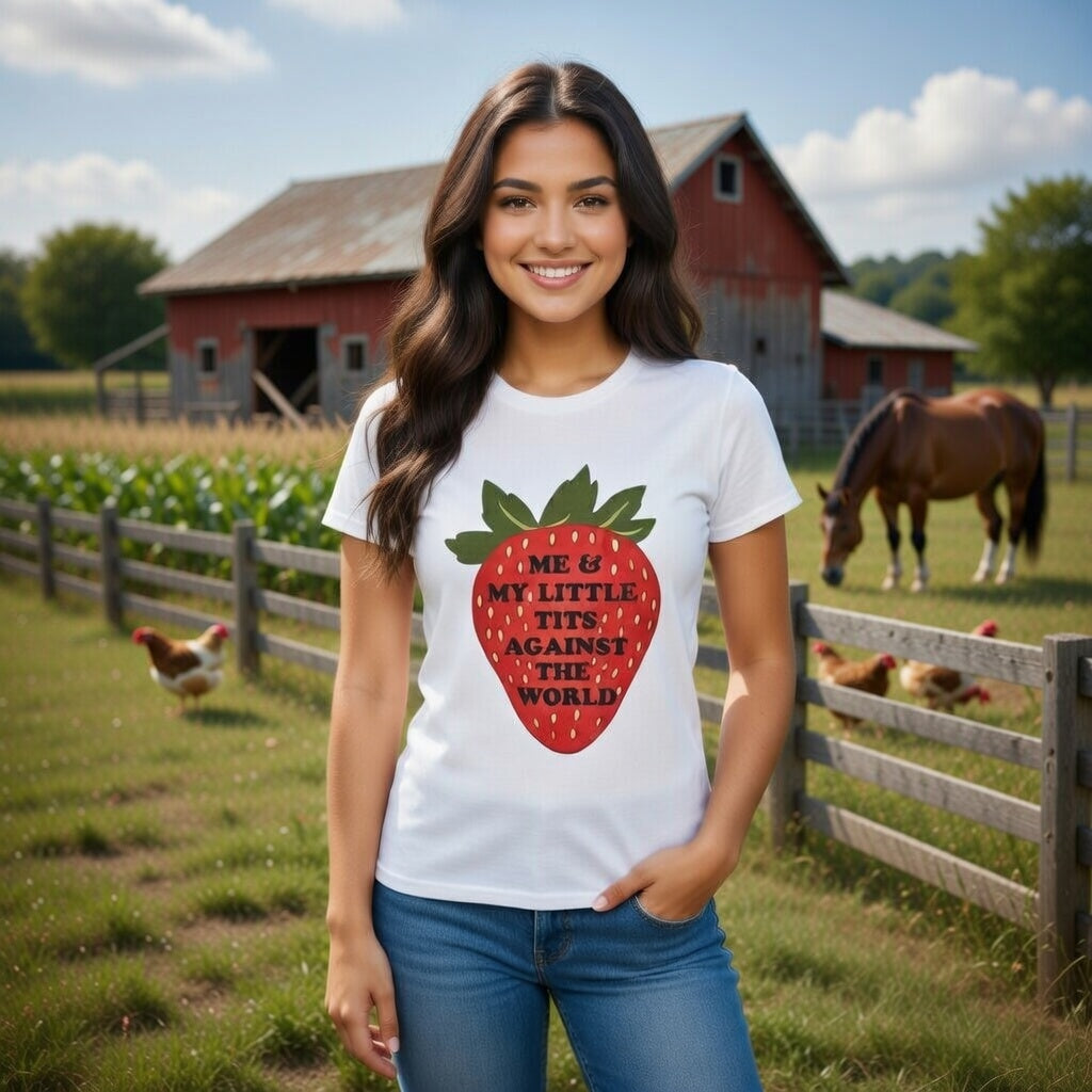 Strawberry Graphic T-Shirt — “Me & My Little Tits Against the World” Feminist Statement Tee Shipping included in Price