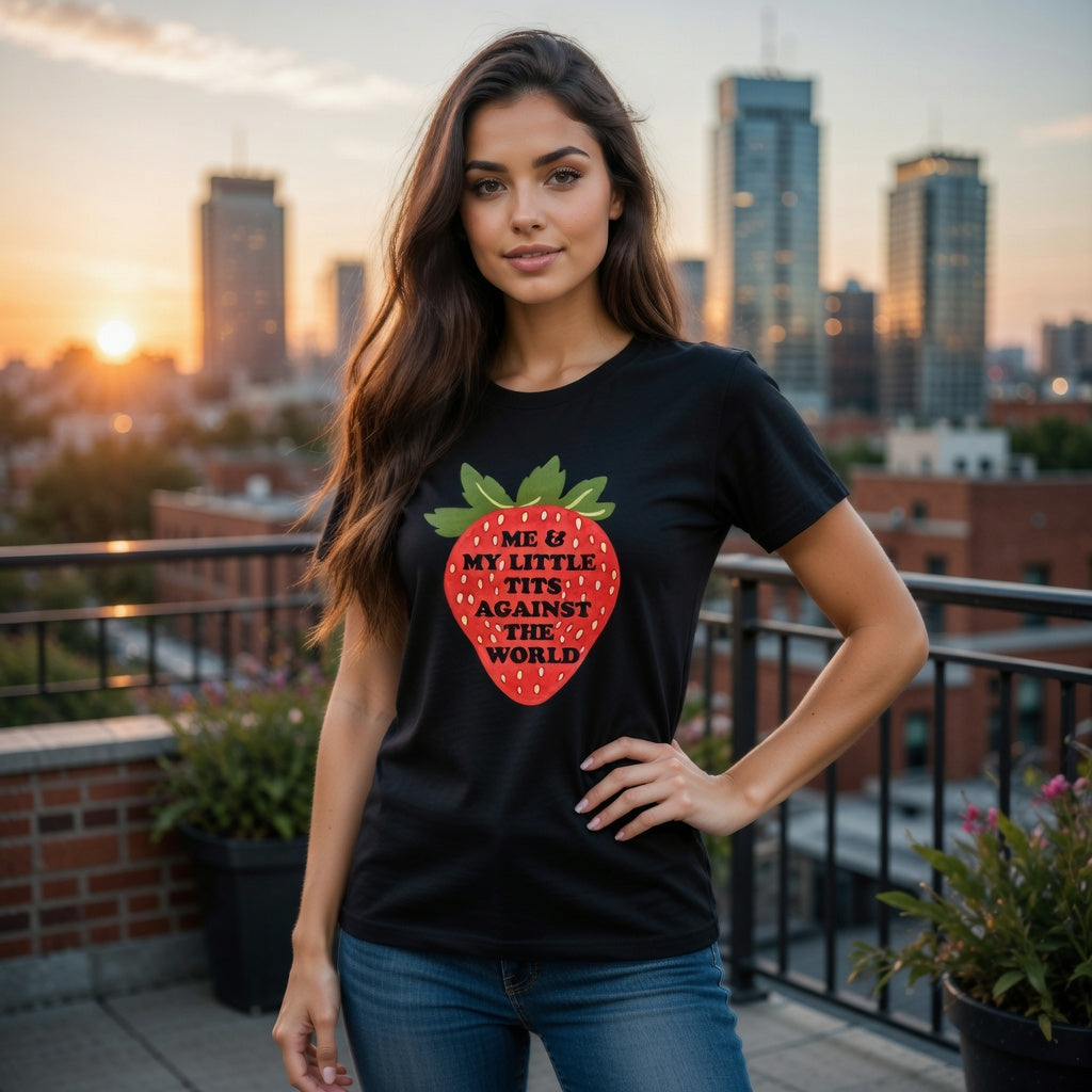 Strawberry Graphic T-Shirt - My LIttle Titties Unisex O-neck Short Sleeve T-shirt | 180GSM Cotton (DTF)