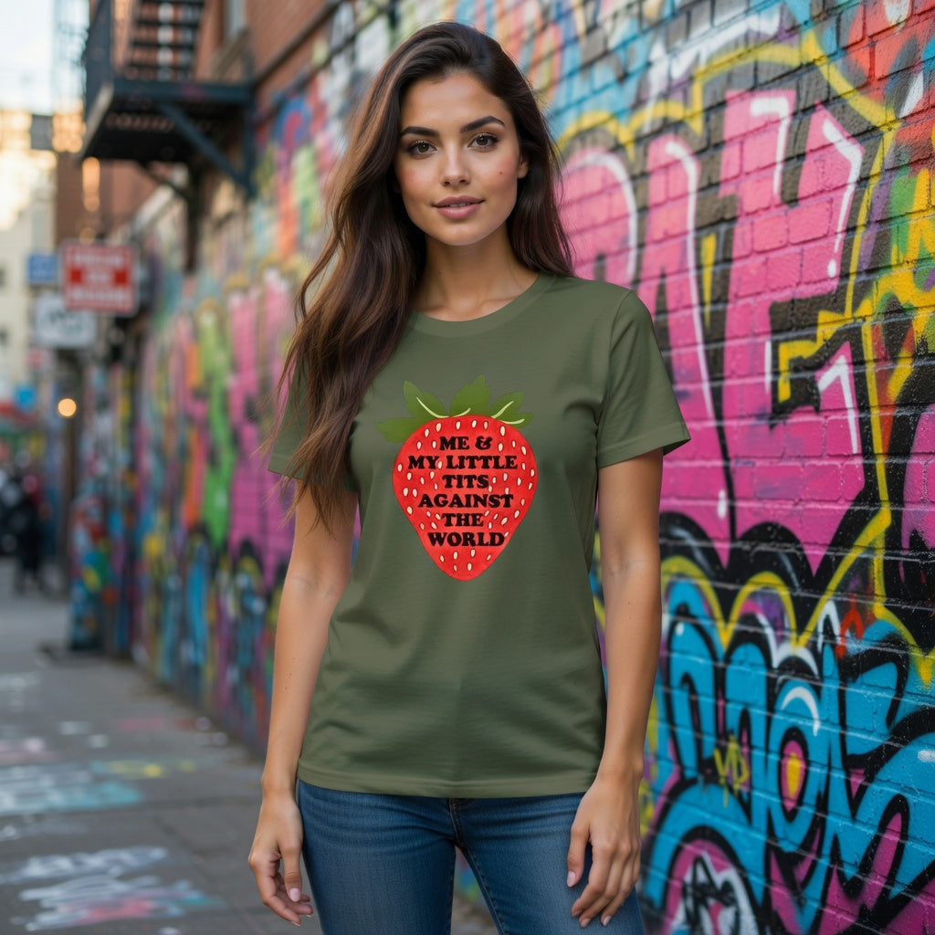 Strawberry Graphic T-Shirt - My LIttle Titties Unisex O-neck Short Sleeve T-shirt | 180GSM Cotton (DTF)